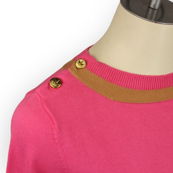 BOAST Women (S) Sweater 3/4-Sleeve BoatNeck Cotton LeafLogo Buttons Patchwork - Picture 3 of 13